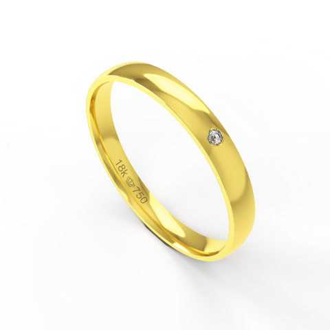Aliança Casamento parte Interna Anatômica com Pedra Ouro Branco, Ouro Rose ou Amarelo 18k C529RZ