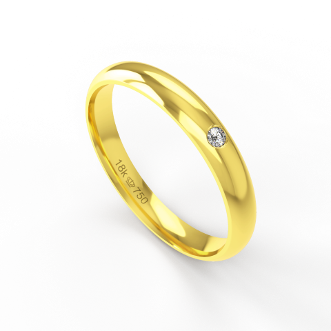 Aliança Casamento parte Interna Anatômica com Pedra Ouro Branco, Ouro Rose ou Amarelo 18k C532RZ