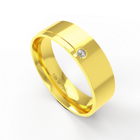 Aliança Casamento parte Interna Anatômica com Pedra Ouro Branco, Ouro Rose ou Amarelo 18k C552RZ
