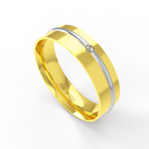Aliança Casamento 2 cores parte Interna Anatômica com Pedra Ouro Branco, Ouro Rose ou Amarelo 18k C722RZ