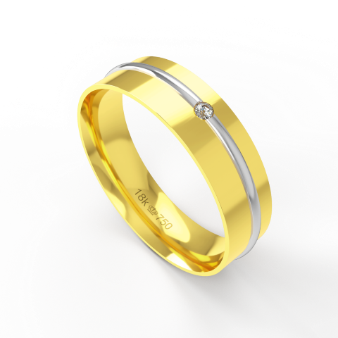Aliança Casamento 2 cores parte Interna Anatômica com Pedra Ouro Branco, Ouro Rose ou Amarelo 18k C722RZ