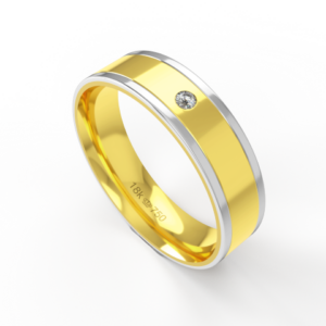 Aliança Casamento 2 cores parte Interna Anatômica com Pedra Ouro Branco, Ouro Rose ou Amarelo 18k C724RZ