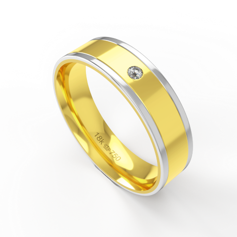 Aliança Casamento 2 cores parte Interna Anatômica com Pedra Ouro Branco, Ouro Rose ou Amarelo 18k C724RZ