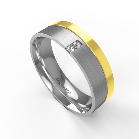 Aliança Casamento 2 cores parte Interna Anatômica com Pedras Noivado Ouro Branco, Ouro Rose ou Amarelo 18k C725RZ