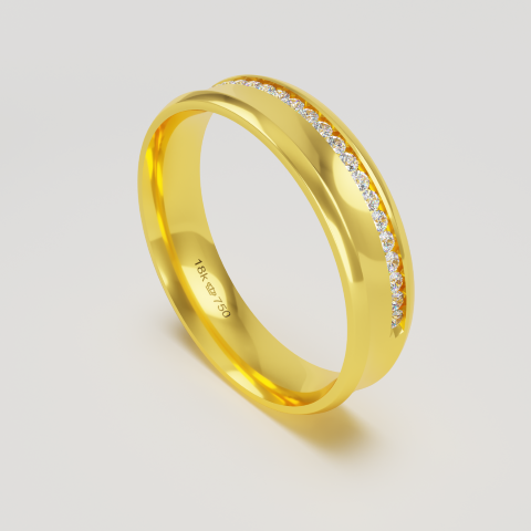 Aliança Casamento parte Interna Anatômica Externo Côncavo com Pedra Ouro Branco, Ouro Rose ou Amarelo 18k C720RZ