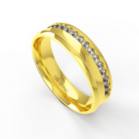 Aliança Casamento parte Interna Anatômica Externo Côncavo Lisa com Pedra Ouro Branco, Ouro Rose ou Amarelo 18k C721RZ