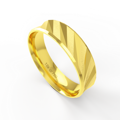 Aliança Casamento parte Interna Anatômica Externo Côncavo Polido com Trabalho Fosco em Relevo em Ouro 18k Rose e Amarelo
