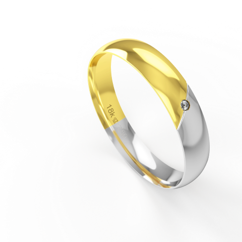 Aliança Casamento 2 cores parte Interna Anatômica Duas Cores com Pedra Ouro Branco, Ouro Rose ou Amarelo 18k C566RZ