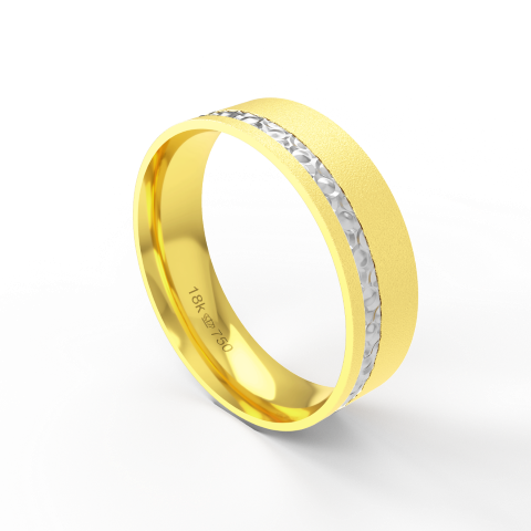 Aliança de Casamento parte Interna Anatômica com Acabamento Fosqueado com Fio em Ouro Branco, Ouro Rose ou Amarelo 18k C