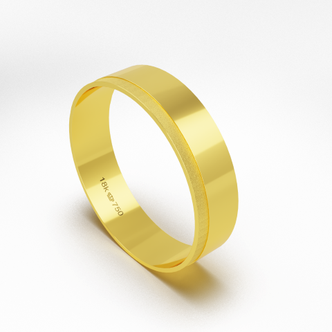 Aliança de Casamento parte Interna Reta Acabamento Fosqueado Reto com Degrau Ouro Branco, Ouro Rose ou Amarelo 18k C406