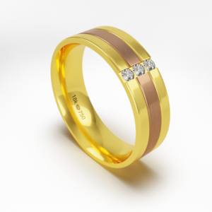 Aliança Casamento 2 cores parte Interna Anatômica com Diamantes Ouro 18k Rose e Amarelo C589R