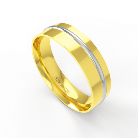 Aliança de Casamento 2 cores Noivado Compromisso parte Interna Anatômica Ouro Branco, Ouro Rose ou Amarelo 18k C422R