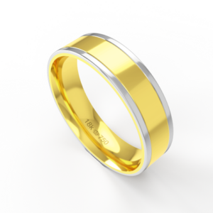 Aliança de Casamento 2 cores Noivado Compromisso parte Interna Anatômica Ouro Branco, Ouro Rose ou Amarelo 18k C424R