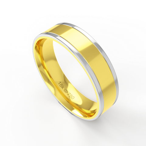 Aliança de Casamento 2 cores Noivado Compromisso parte Interna Anatômica Ouro Branco, Ouro Rose ou Amarelo 18k C424R