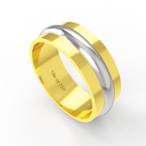 Aliança de Casamento 2 cores Noivado Compromisso parte Interna Reta Ouro Branco, Ouro Rose ou Amarelo 18k C436