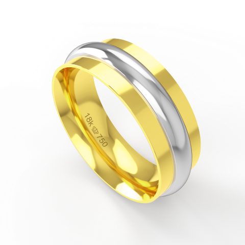 Aliança de Casamento 2 cores Noivado Compromisso parte Interna Anatômica Ouro Branco, Ouro Rose ou Amarelo 18k C436R