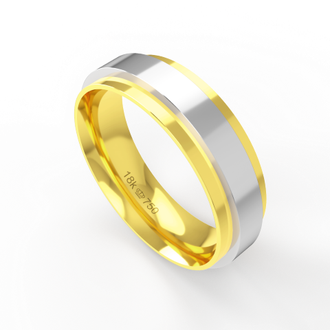 Aliança de Casamento 2 cores Noivado Compromisso parte Interna Anatômica Ouro Branco, Ouro Rose ou Amarelo 18k C439R