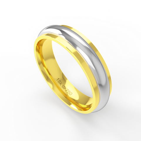 Aliança de Casamento 2 cores Noivado Compromisso parte Interna Anatômica Ouro Branco, Ouro Rose ou Amarelo 18k C450R