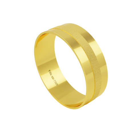 Aliança de Casamento parte Interna Reta com Acabamento Central em Auto Relevo Fosqueado Ouro Branco, Ouro Rose ou Amarel