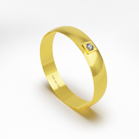 Aliança de Casamento parte Interna Reta com Pedra Ouro Branco Rose ou Amarelo 18k C141Z