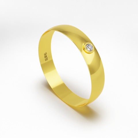 Aliança de Casamento parte Interna Reta com Pedra Ouro Branco Rose ou Amarelo 18k C142Z