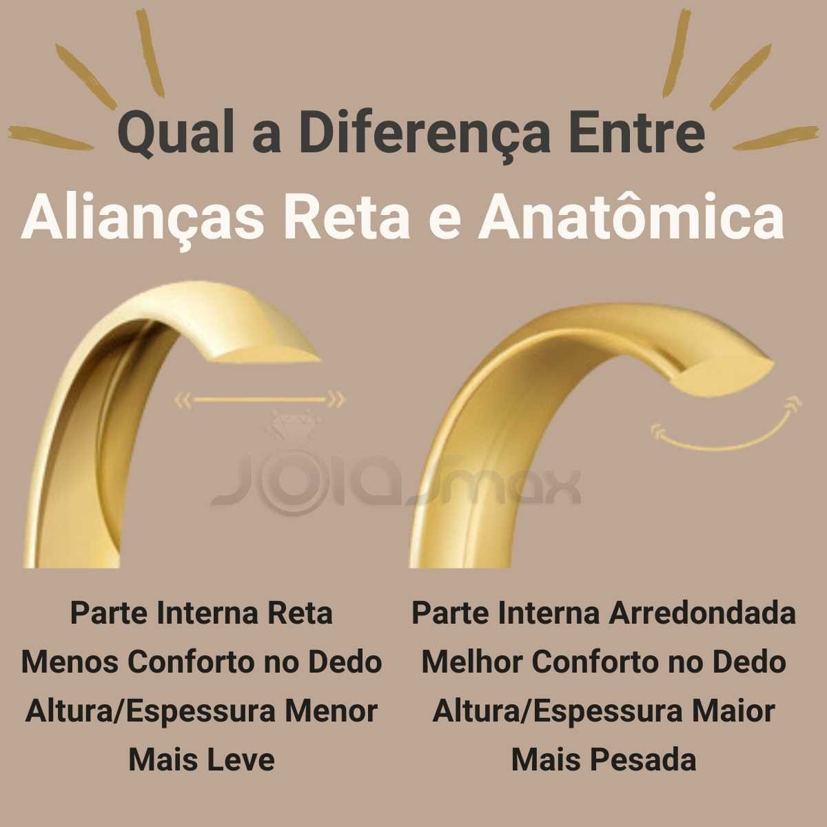 Aliança de Casamento 2 cores Noivado Compromisso Ouro parte Interna Anatômica Branco, Ouro Rose ou Amarelo 18k C440R - Imagem 5