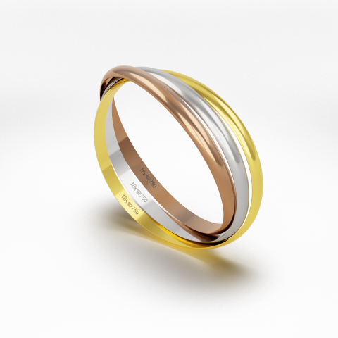 Aliança de Casamento 3 cores parte Interna Reta Trabalho Entrelaçado em Ouro Branco Rose e Amarelo 18k C317 - Image 2