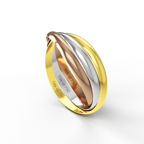 Aliança de Casamento 3 cores parte Interna Reta Trabalho Entrelaçado em Ouro Branco Rose e Amarelo 18k C323 - Image 2