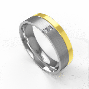 Aliança Casamento 2 cores parte Interna Anatômica com Pedras Noivado Ouro Branco, Ouro Rose ou Amarelo 18k C725R