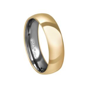 Aliança Casamento Blend Ouro 18k e Aço Inox Namoro Noivado Anatômica Acabamento Polido 6106