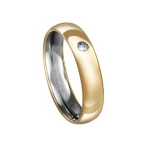 Aliança Casamento Blend Ouro 18k e Aço Inox Namoro Noivado Anatômica com Zircônia e Acabamento Polido 6301