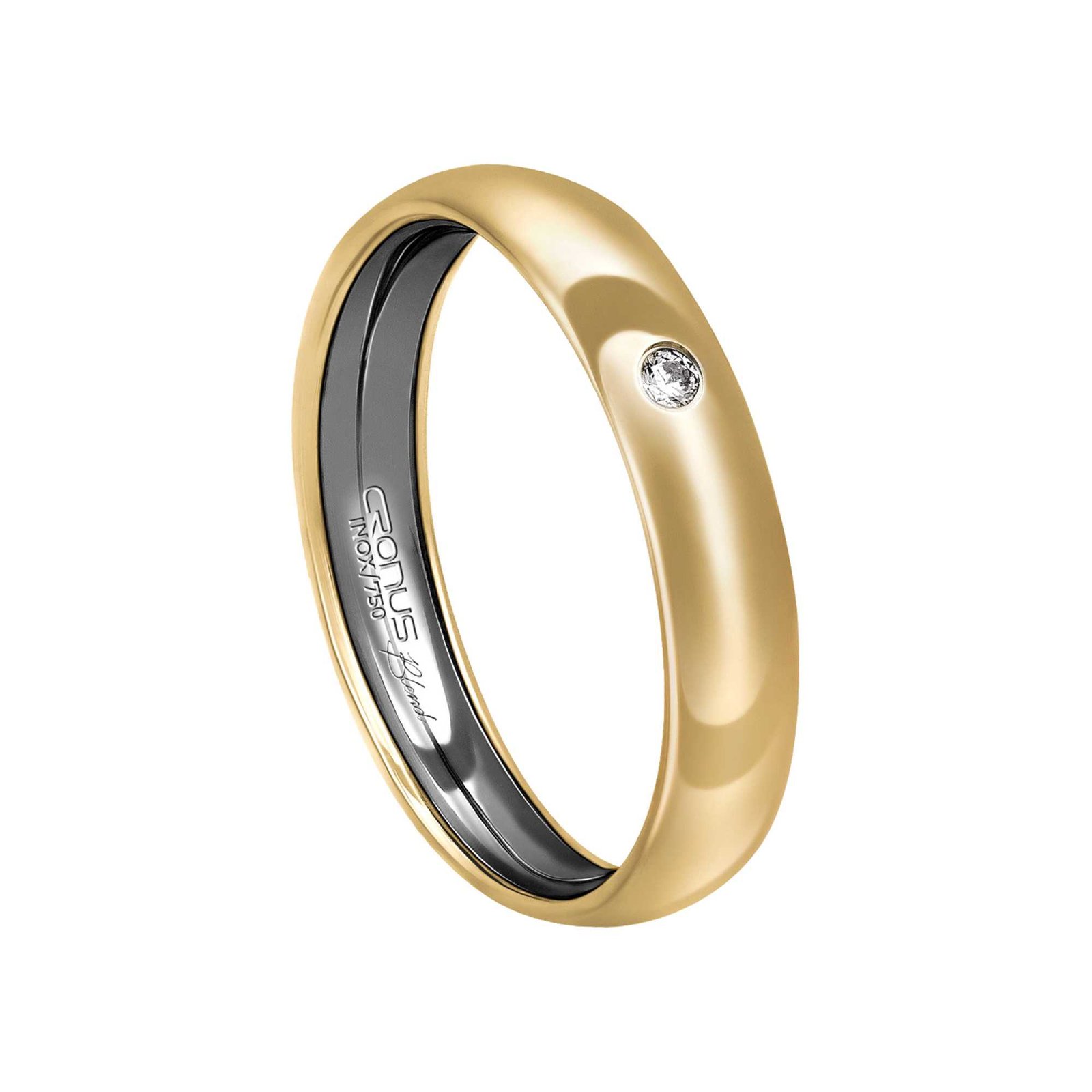 Aliança Casamento Blend Ouro 18k e Aço Inox Namoro Noivado Anatômica com Zircônia e Acabamento Polido 6304