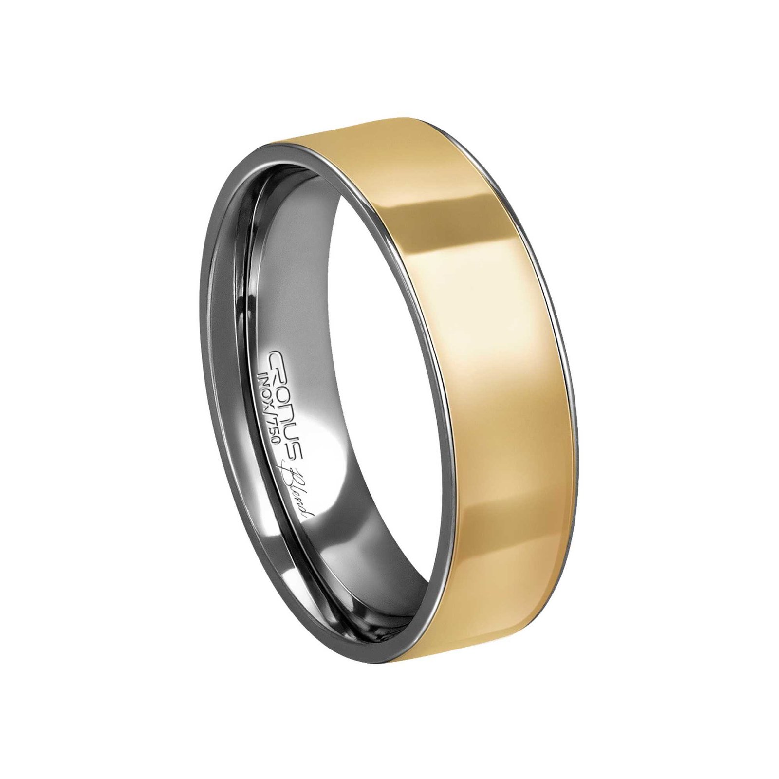 Aliança Casamento Blend Ouro 18k e Aço Inox Namoro Noivado Anatômica Reta Acabamento Polido 6401