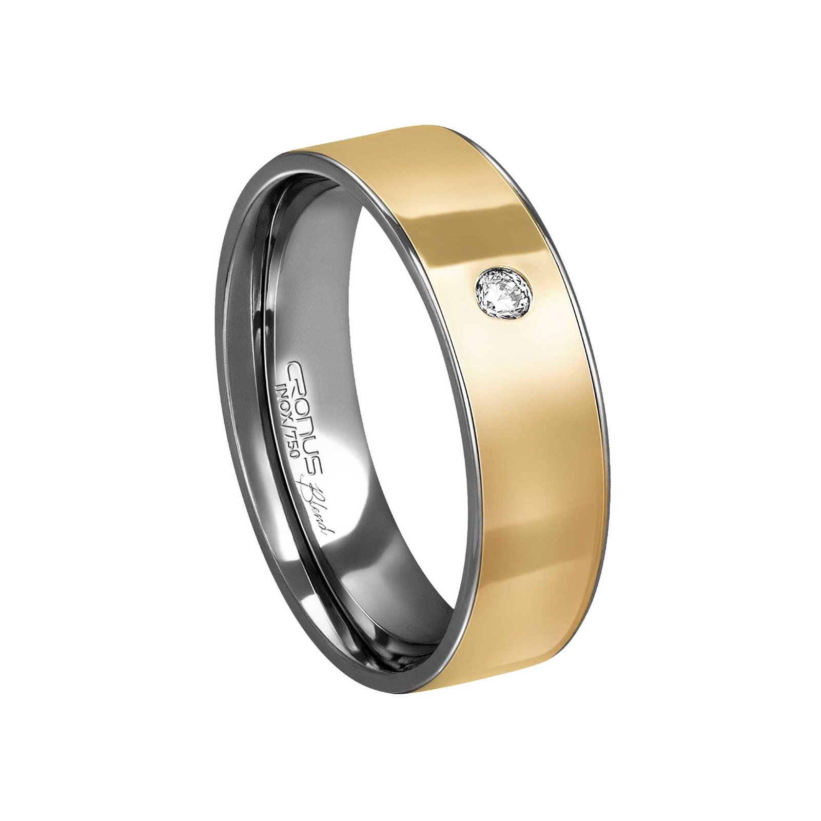 Aliança Casamento Blend Ouro 18k e Aço Inox Namoro Noivado Anatômica Reta com Zircônia Acabamento Polido 6501