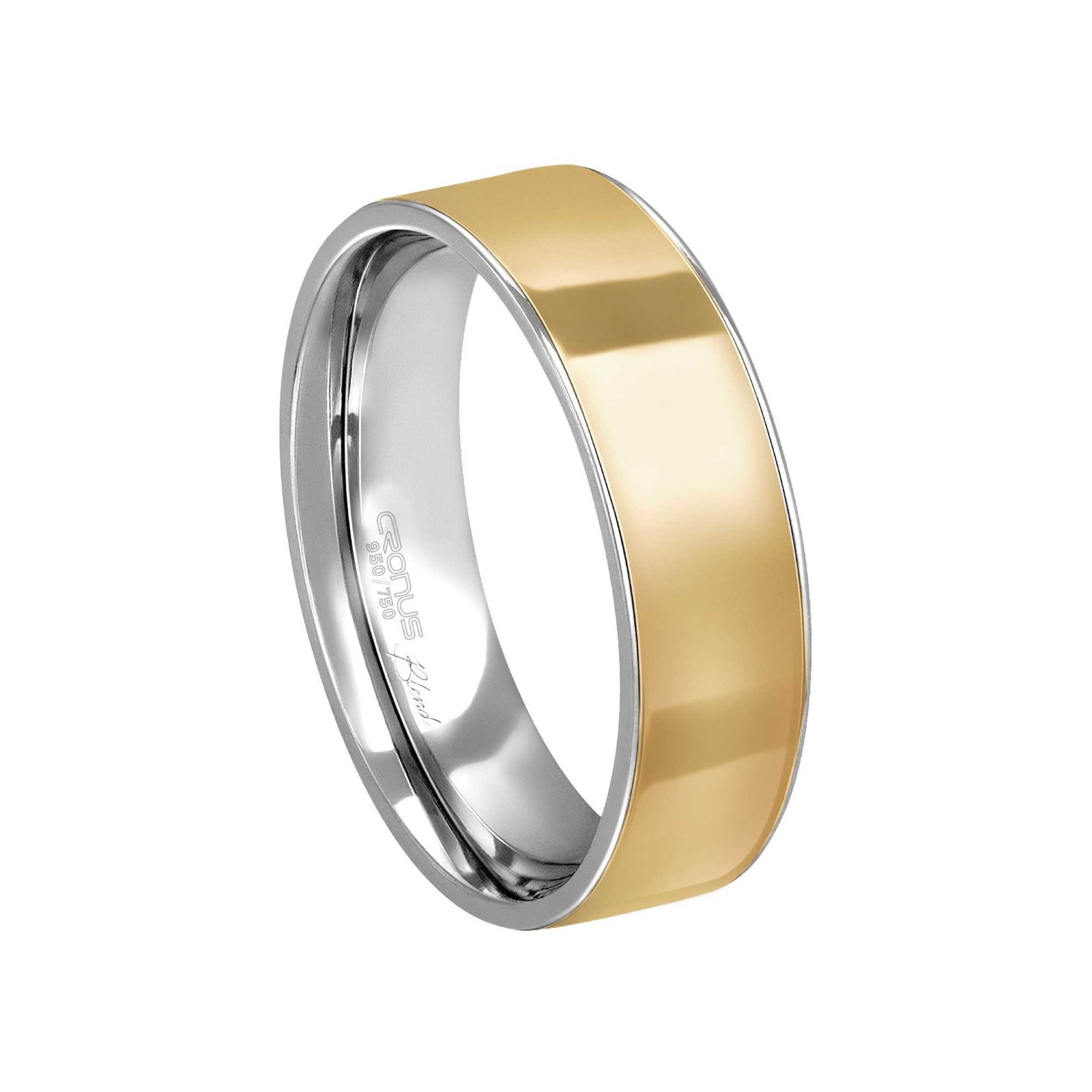 Aliança Casamento Blend Ouro 18k e Prata Namoro Noivado Anatômica Reta Acabamento Polido 7401