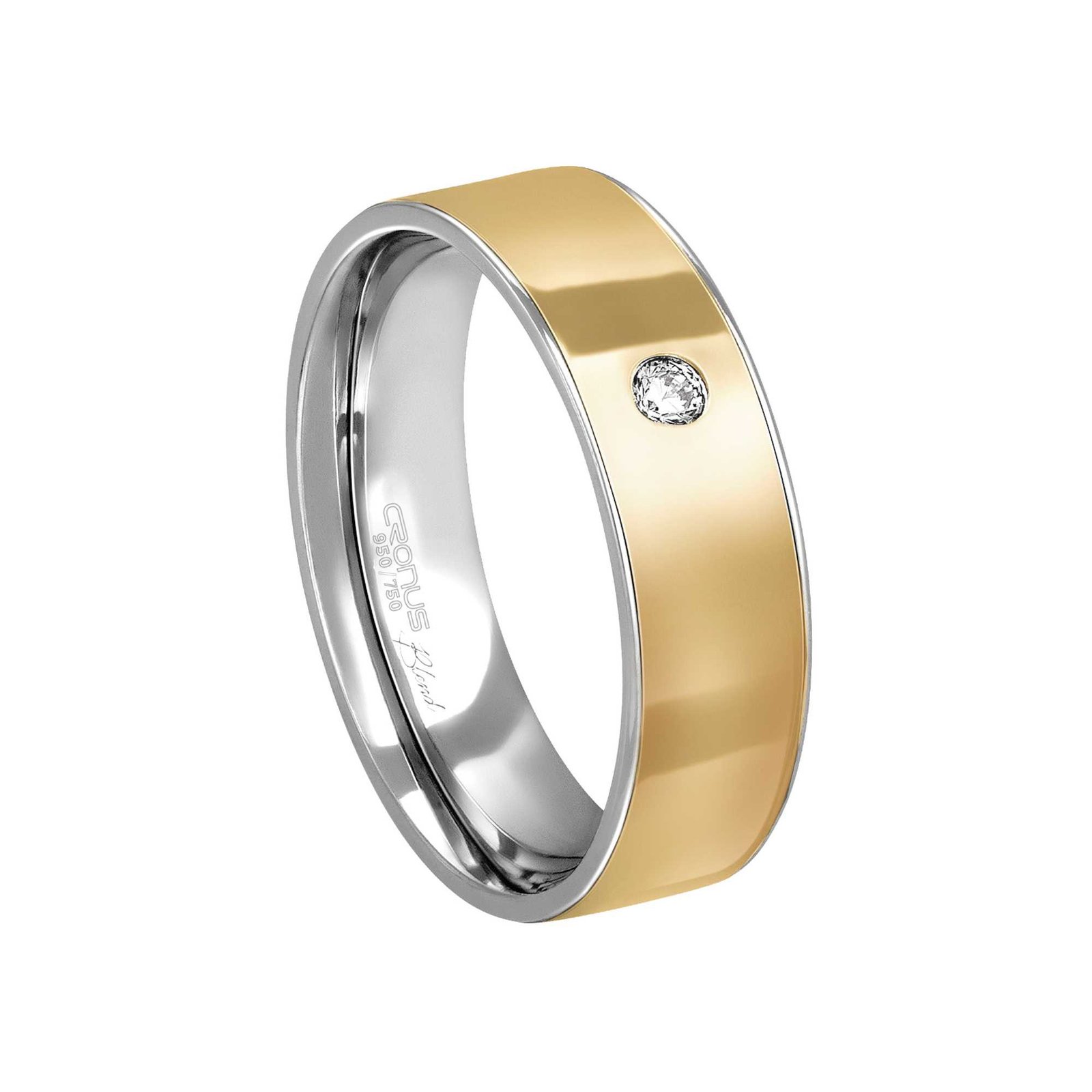 Aliança Casamento Blend Ouro 18k e Prata Namoro Noivado Anatômica Reta com Zircônia Acabamento Polido 7501